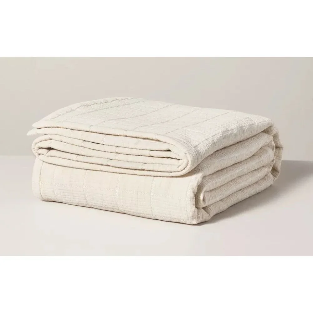 Hearth & Hand Textured Grid Design Beige & Cream Queen Coverlet 88